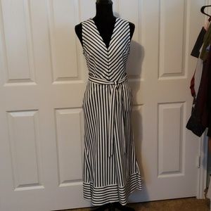 Black and white striped gaucho leg jumpsuit